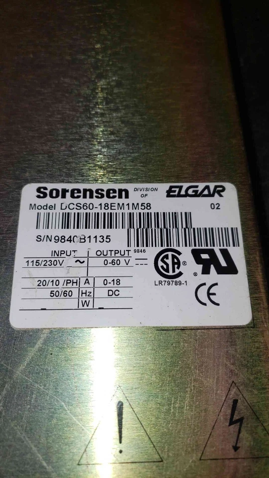 Fuente de alimentación Sorensen DCS60-18E DC (SKU: 4061AA)(4061AA) Foto 3 de 3