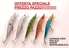 KIT 5 ARTIFICIALI MINNOW 9,5cm  SPINNING RATTLING 8,7gr TROTA BASS PERSICO ASPIO