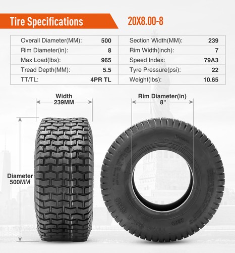 Halberd 20x8.00-8 Lawn Mower Tires 4PLY 20x8.00x8 Turf Tractor Tyres Heavy Duty - Picture 4 of 12