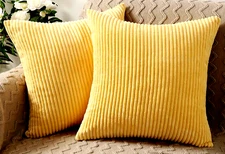PAIR 26x26  Chenille Corduroy Stripe  Pillow Covers ~ Sunflower Yellow #A1