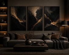 Dark Gold Abstract Texture Wall Art set of 3 24x36 Dramatic Modern Art