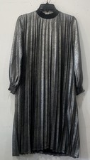 Minimal Girls Size 14 Silver Black Metallic Accordion/ Pleated Occasion Dress