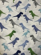 Pottery Barn Kids Dinosaur Twin Sheet Set Flat Fitted Warren Dino Blue White