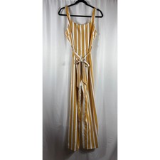 Topshop Womens Mustard Yellow White Striped Wide Leg Jumpsuit Size US 6 UK 10