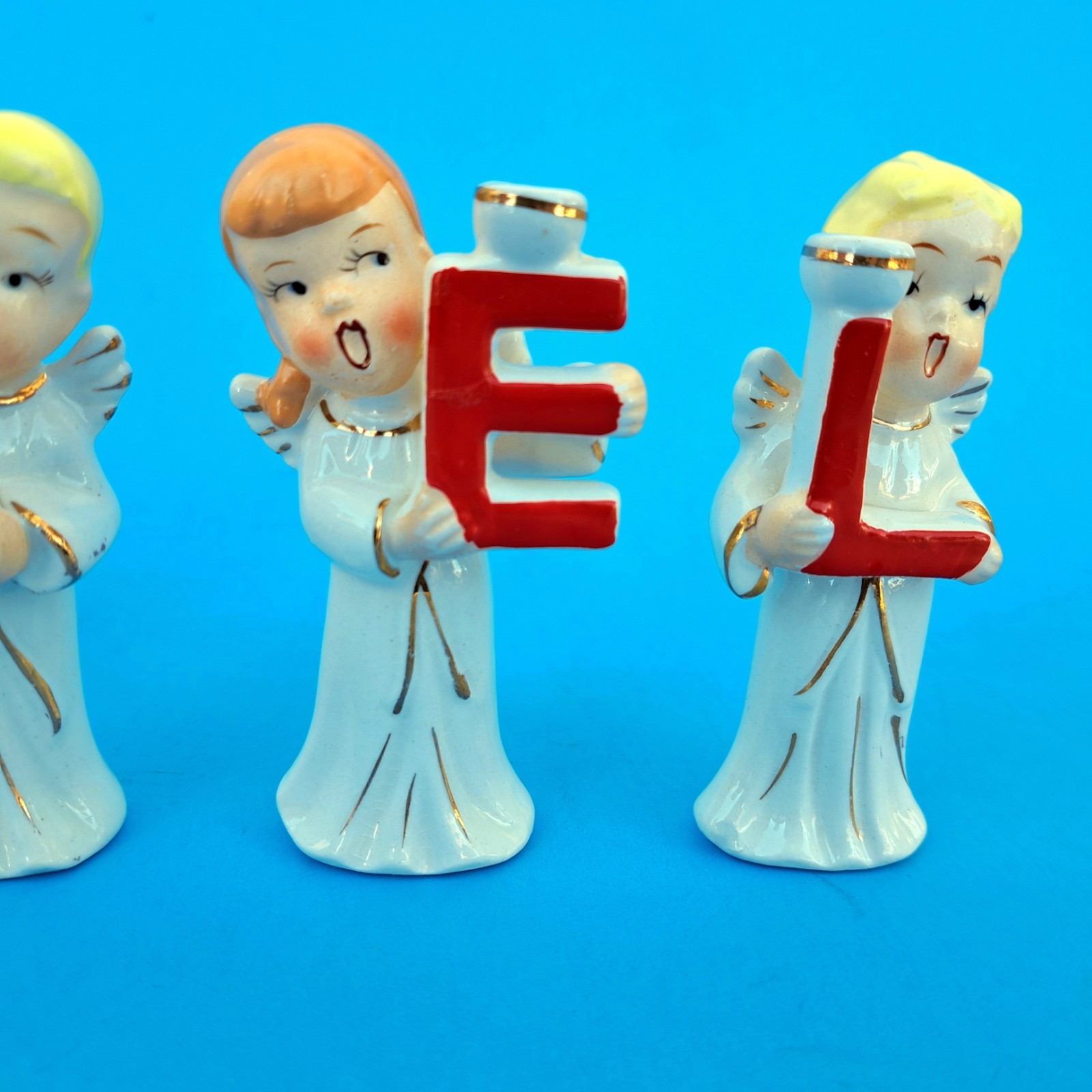 Vintage Commodore NOEL Christmas Choir Angels Porcelain Candle Holders Japan MCM