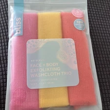 Bliss Go Scrubs Washcloth Trio Face & Body Exfoliating 3 Pack New