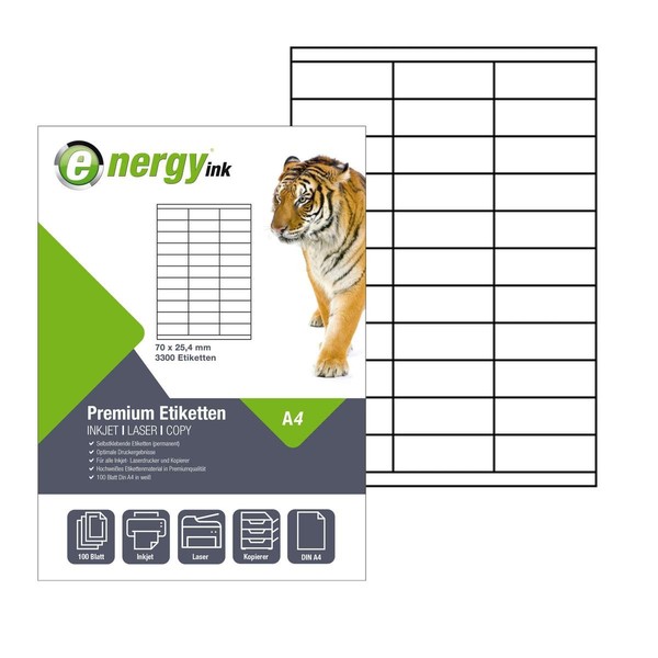 Energy Etiketten 70X25,4 Mm 100 Blatt 3300 Etiketten Selbstklebend Auf Din A4-image