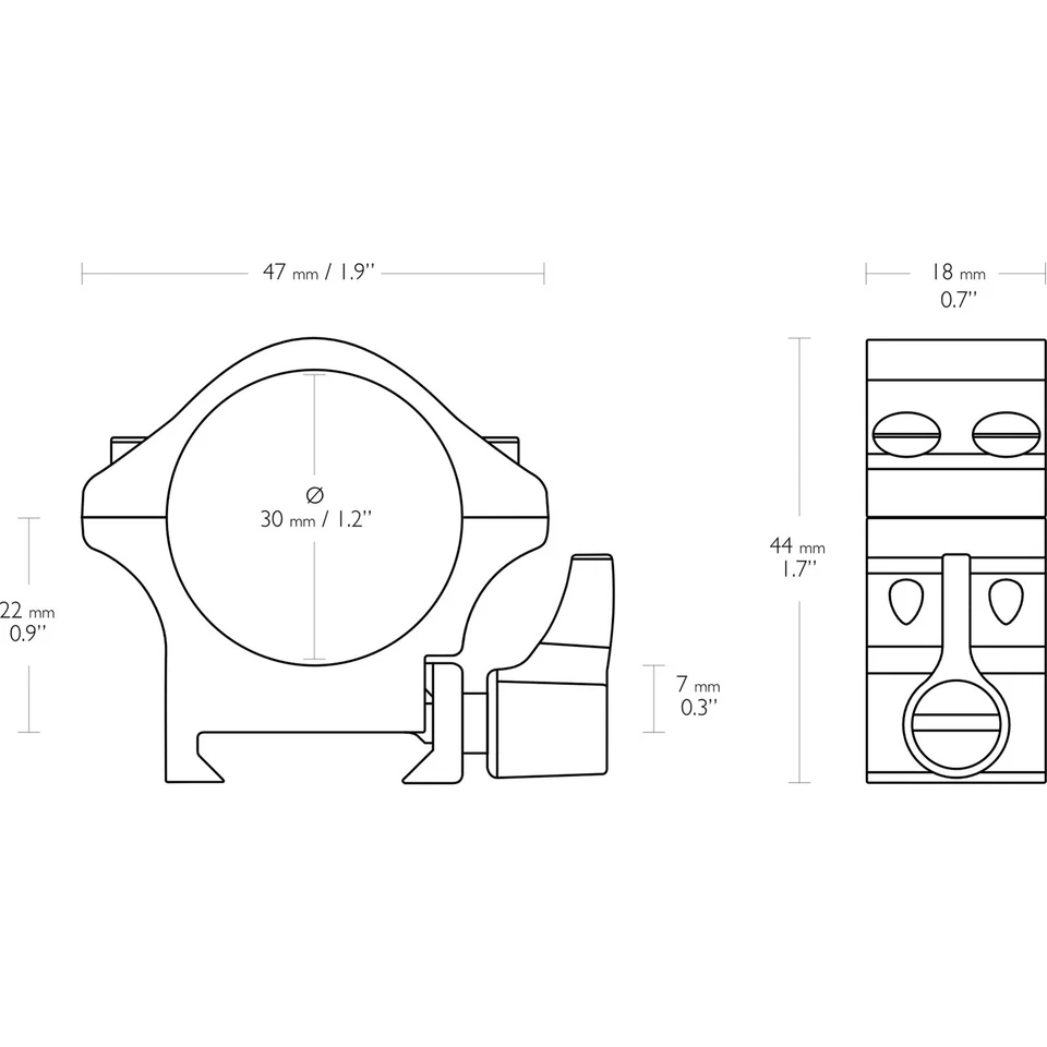 Anéis de aço preto HAWKE Professional Weaver 30 mm baixo 2 peças (23105) - Imagem 3 de 3