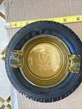 Firestone 6.00-18 High Speed Gum Dipped 6" Balloon Tire Ashtray Amber Glass