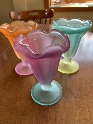 Libbey Ka-Dinks Vintage Frosted Parfait Ice Cream Sundae Glasses, Set of 3