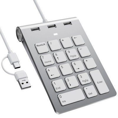 Wired Numeric Keypad with USB A/USB C, Multifunction Keys Number Pad with 3 A...