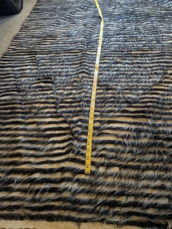 Turkish Real Fur Vintage Striped Rug, Throw Blanket .6x4 Ft  - Image 4 of 4
