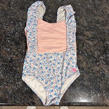 Rufflebutts One Piece Swimsuit Girls sz 6 Pink Bows Floral Stripes