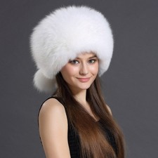 Women Luxury Natural Real Fox Fur Hats Russian Ushanka Warm Ear Ski Cap Outdoor