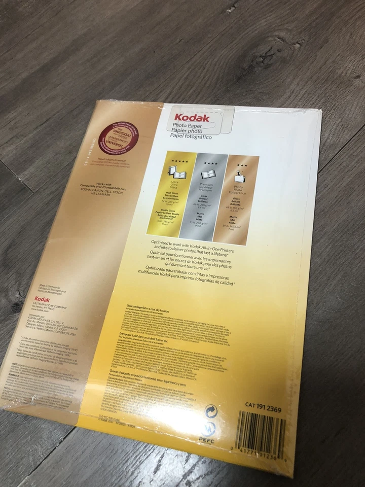 Papel Fotográfico Kodak Brillo Papel Fotográfico 8,5 x 11 Secado Instantáneo - 25 Hojas NUEVO Foto 2 de 2
