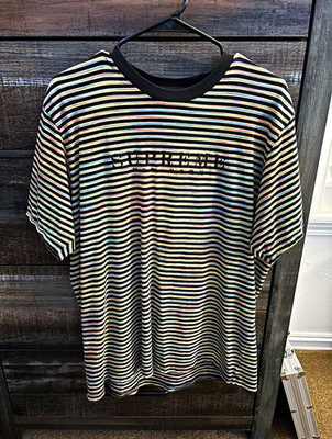 Supreme Striped Logo Black Multicolor Cotton Crew Neck T-Shirt Men's L