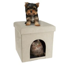 Pet House Ottoman Cat Dog Cube Footrest Cushion Top Interior Pillow 15 Inches