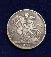 Pre-Owned 1891 UK Queen Victoria Silver Crown Coin - 925.0 Sterling Silver