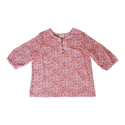 Avenue Plus Size 22/24 Floral Ditsy Blouse Top Henley Button Neck 3/4 Sleeve 2X