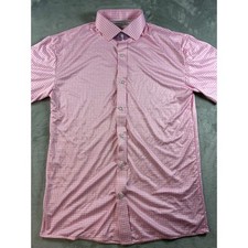 Collars  Co Mens Pink Gingham Dress Collar Polo Short Sleeve Shirt Size Medium