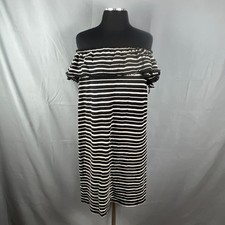 Loft Dress Womens XS White Black Striped Stretch Ruffle Tube Off The Shoulder
