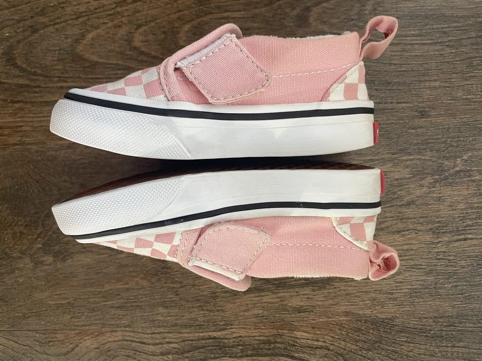 Vans Old Skool V Niño Pequeño Talla 5.5 Rosa Blanco Cierre Lateral Zapatos A Cuadros Defectuosos Foto 4 de 4