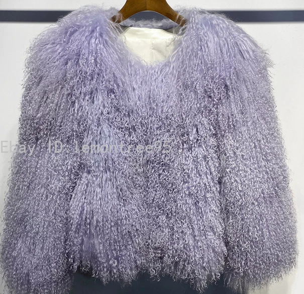 Abrigo de piel de mongol recortado para dama cuello alto invierno cálido chaqueta de piel abrigo Foto 4 de 4