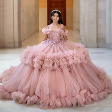 Dusty Pink Quinceneara Dress Sweet 16 Years Crystals Party Dresses Formal Dress