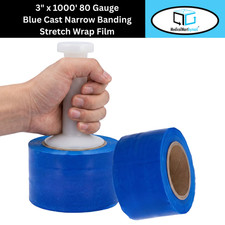 Cast Narrow Banding Stretch Wrap Film 3"x1000' 80 Ga 18 Rolls Blue