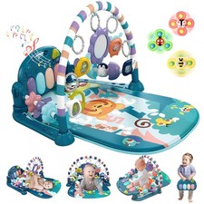 Baby Gym Play Mat, Piano Kick and Lights Music Tummy Time Toys Blue