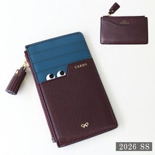 Anya Hindmarch Zip Card Case Peeping Eyes Shiny Capra Leather Claret Blue