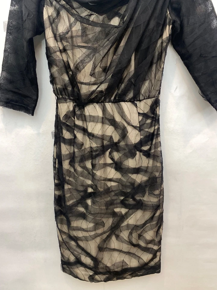 Byron Lars Beauty Mark Black Lace Sheer Chiffon Sheath Dress 3/4 Sleeves Size 2 - Image 3 of 4