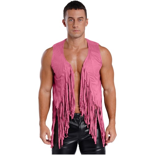Men Outfits Tassel Waistcoat Fashion Vest Fringe Jacket Suede Suits Cosplay 70s - Picture 44 of 59