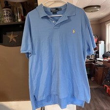 Ralph Lauren Polo Shirt Mens 2XL XXL light Blue Cotton w yellow logo Sri Lanka