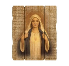 Immaculate Heart Mary, Wood Plaque, 7 1/2" x 9" Made In Italy, Wall Art