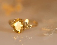 2CT Oval Cut Simulated Yellow Citrine Engagement Ring 14K Yellow Gold Plated
