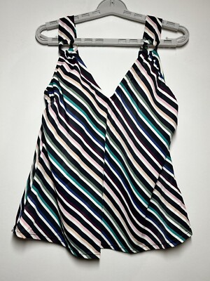 Women's Plus Size Ring Detail Tankini Swim Top - Kona Sol - Multi Stripe - 14W
