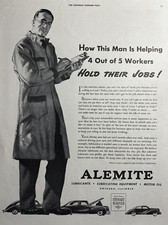 1943 Alemite Lubricants Motor Oil Hold Jobs Workers Stewart Warner VTG Print Ad