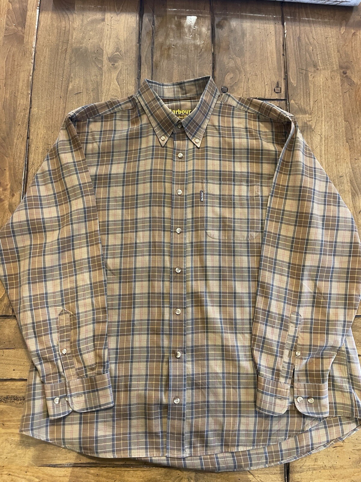Barbour Tartan Button Down Shirt Men’s XL Brown LS