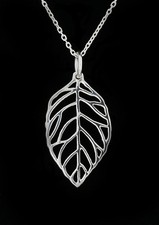 Solid 925 Sterling Silver Leaf Pendant Necklace Leaves