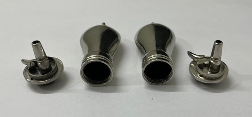 Victorian Style Miniature Brass Nickel Plated Gun Powder Small Bottle Flask 2PC - Picture 3 of 8