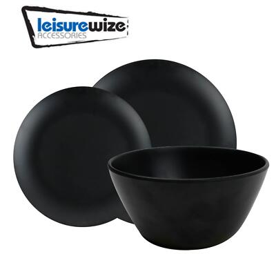 Leisurewize 12 Piece Matt Black Melamine Dinner Set Caravan