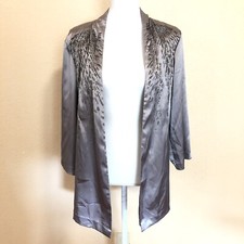 Chico  s 2 Gray Beaded Sunrise Jacket Kimono Silky Formal Work Cardigan Cover