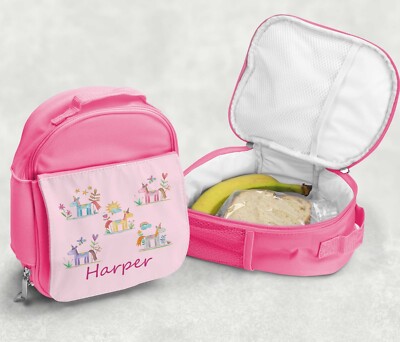 Personalisierte Brotzeittasche Mädchen, Schulbrotzeittasche, Einhorn Name Rosa Schultasche.