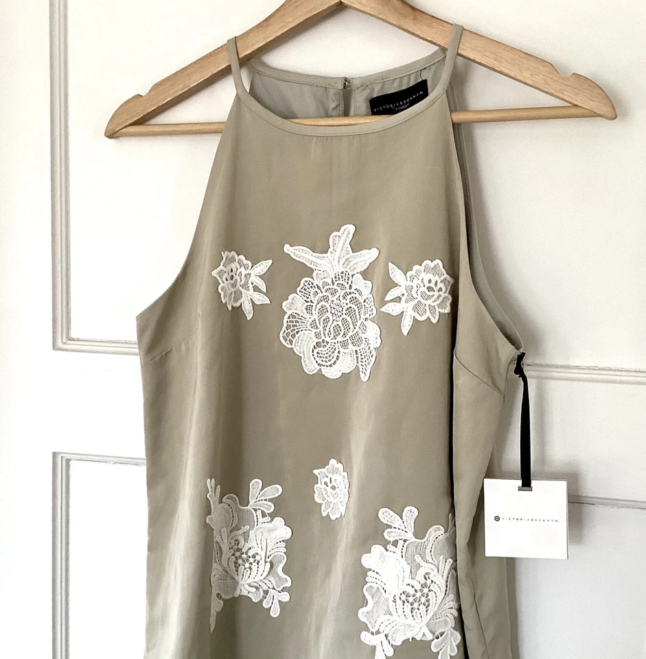 NUEVO CON ETIQUETAS VESTIDO HALTER VICTORIA BECKHAM x Target niñas verde salvia apliques de flores XL Foto 2 de 4