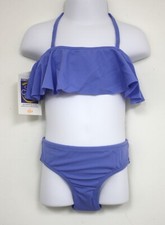 J Crew Crewcuts Girls Bathing Swim Suit Blue Large Ruffle 2 Piece UPF 50 Toddler
