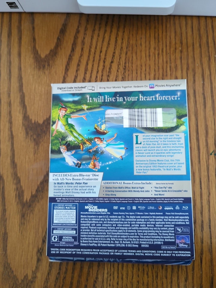 Peter Pan BLU-RAY/DVD/DIGITAL DMC Exclusive 70th Anniversary Edition W/ Slip NEW Foto 2 de 2