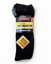 3 Pair Dickies Premium Steel Toe Boot Length Work Socks BLACK Sz 6-12 -New NWT