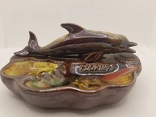 Ceramic Ashtray Glazed Redware Dolphin Porpoise Mammal Florida MCM 