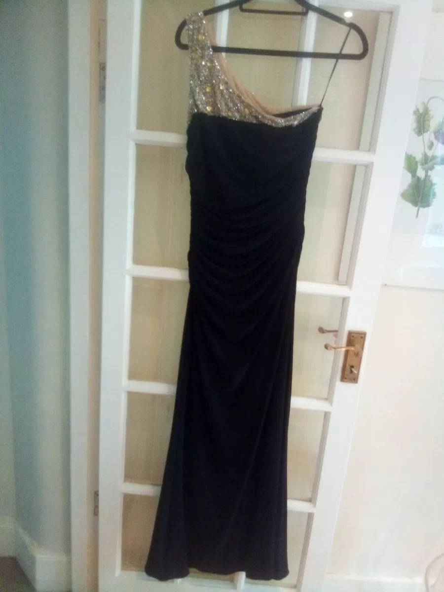 One-Shoulder Satin Fitted Black Evening Dress AC387 – Sparkly Gowns